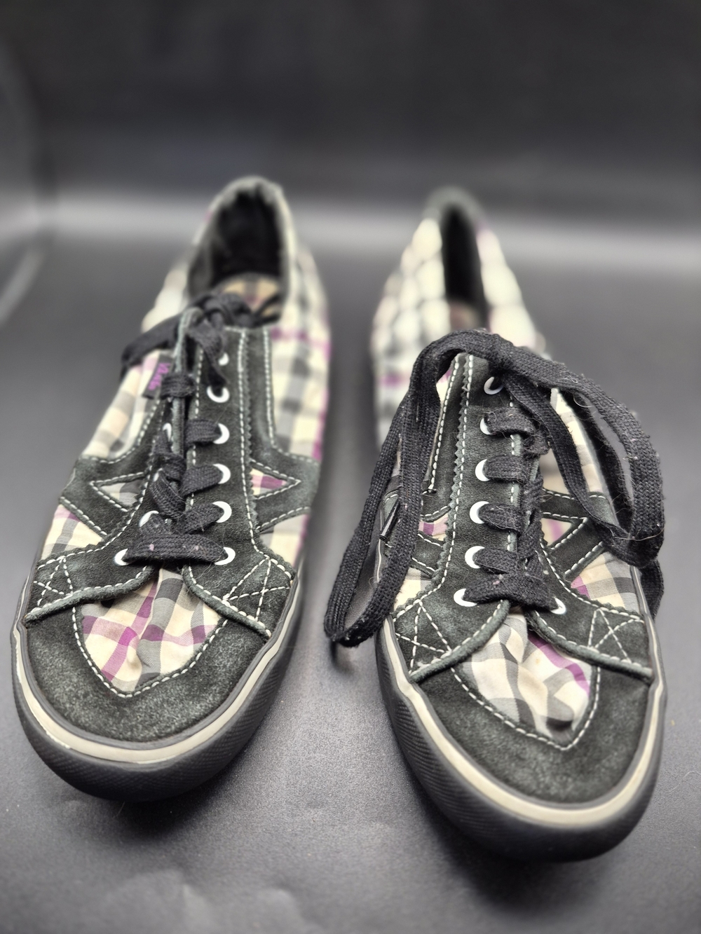 Vans Plaid Lace-Up Women’s Canvas Sneakers - Black and Pink